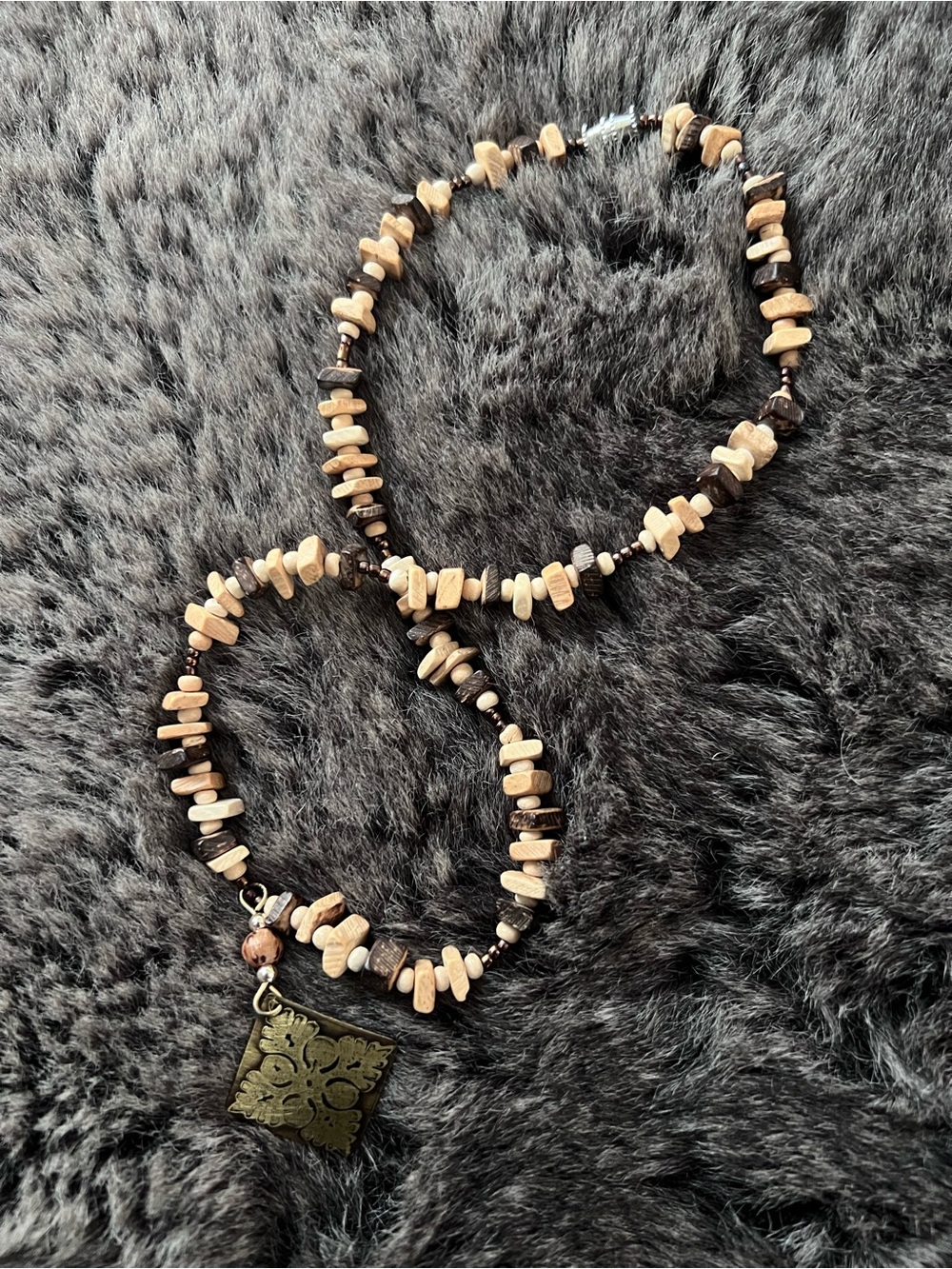 Handcrafted Brown & Cream Beaded Necklace with Pendant - Women Jewelry
